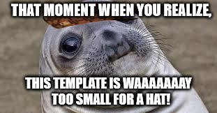 Akward moment seal | THAT MOMENT WHEN YOU REALIZE, THIS TEMPLATE IS WAAAAAAAY  TOO SMALL FOR A HAT! | image tagged in akward moment seal,scumbag | made w/ Imgflip meme maker