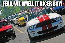 Thumbs up if you like mustangs. | FEAR. WE SMELL IT RICER BOY! | image tagged in mustang,ricer | made w/ Imgflip meme maker