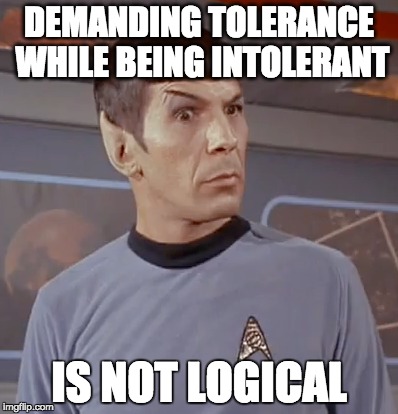 DEMANDING TOLERANCE WHILE BEING INTOLERANT; IS NOT LOGICAL | made w/ Imgflip meme maker
