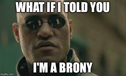 I'm A Brony | WHAT IF I TOLD YOU; I'M A BRONY | image tagged in memes,matrix morpheus | made w/ Imgflip meme maker