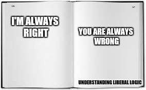 I'M ALWAYS RIGHT UNDERSTANDING LIBERAL LOGIC YOU ARE ALWAYS WRONG | made w/ Imgflip meme maker
