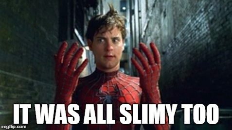 Spiderman - What Did I Touch? | IT WAS ALL SLIMY TOO | image tagged in spiderman - what did i touch | made w/ Imgflip meme maker