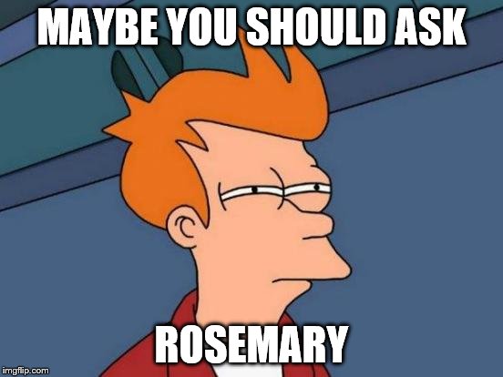 Futurama Fry Meme | MAYBE YOU SHOULD ASK ROSEMARY | image tagged in memes,futurama fry | made w/ Imgflip meme maker