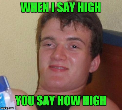 High | WHEN I SAY HIGH; YOU SAY HOW HIGH | image tagged in memes,10 guy,my face when,high | made w/ Imgflip meme maker