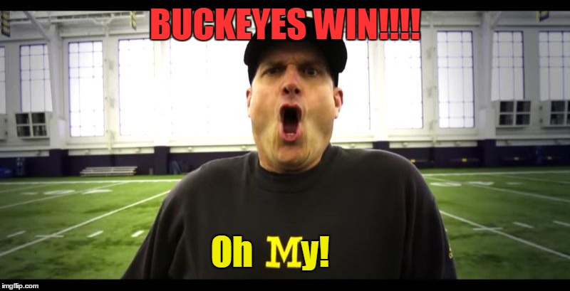 Buckeyes Win!!!  Oh, My!!! | BUCKEYES WIN!!!! Oh       y! | image tagged in stunned michigan fan,ohio state,funny memes | made w/ Imgflip meme maker