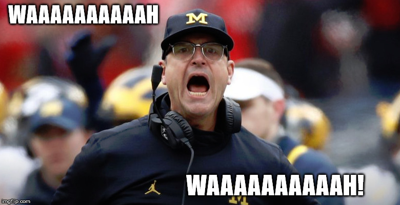 Michigan loses to Ohio State | WAAAAAAAAAAH; WAAAAAAAAAAH! | image tagged in harbaugh,loser | made w/ Imgflip meme maker