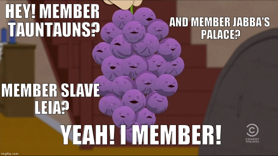 Member Berries Meme | HEY! MEMBER TAUNTAUNS? AND MEMBER JABBA'S PALACE? MEMBER SLAVE LEIA? YEAH! I MEMBER! | image tagged in memes,member berries | made w/ Imgflip meme maker