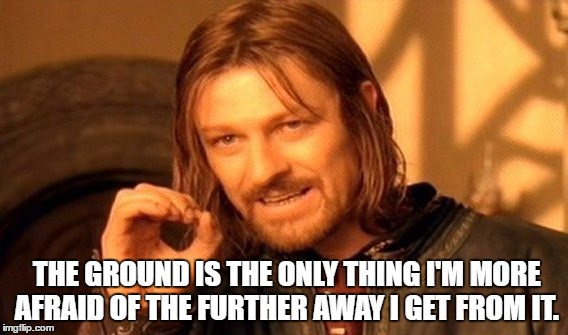 One Does Not Simply Meme | THE GROUND IS THE ONLY THING I'M MORE AFRAID OF THE FURTHER AWAY I GET FROM IT. | image tagged in memes,one does not simply | made w/ Imgflip meme maker