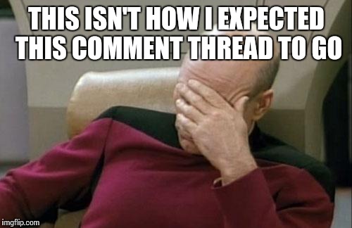 Captain Picard Facepalm Meme | THIS ISN'T HOW I EXPECTED THIS COMMENT THREAD TO GO | image tagged in memes,captain picard facepalm | made w/ Imgflip meme maker