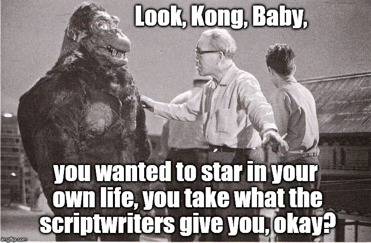 Kong with Director | Look, Kong, Baby, you wanted to star in your own life, you take what the scriptwriters give you, okay? | image tagged in kong with director | made w/ Imgflip meme maker