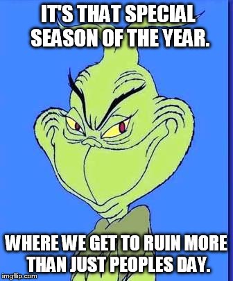 Tis' the season of trolling | IT'S THAT SPECIAL SEASON OF THE YEAR. WHERE WE GET TO RUIN MORE THAN JUST PEOPLES DAY. | image tagged in troll,christmas,holidays,grinch,bah humbug | made w/ Imgflip meme maker