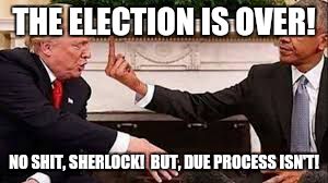 Democracy isn't over! | THE ELECTION IS OVER! NO SHIT, SHERLOCK!  BUT, DUE PROCESS ISN'T! | image tagged in dump trump | made w/ Imgflip meme maker