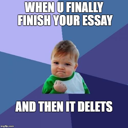 Success Kid Meme | WHEN U FINALLY FINISH YOUR ESSAY; AND THEN IT DELETS | image tagged in memes,success kid | made w/ Imgflip meme maker