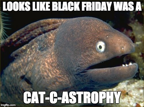 Bad Joke Eel Meme | LOOKS LIKE BLACK FRIDAY WAS A; CAT-C-ASTROPHY | image tagged in memes,bad joke eel,black friday,fidel castro | made w/ Imgflip meme maker
