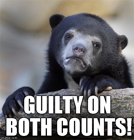 Confession Bear Meme | GUILTY ON BOTH COUNTS! | image tagged in memes,confession bear | made w/ Imgflip meme maker