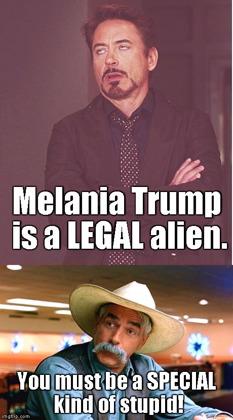 Melania Trump is a LEGAL alien. You must be a SPECIAL kind of stupid! | made w/ Imgflip meme maker