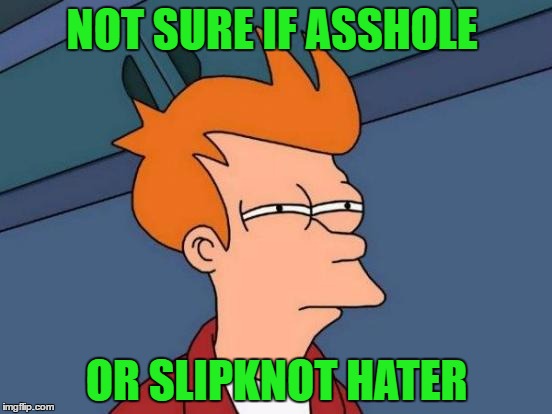 Futurama Fry | NOT SURE IF ASSHOLE; OR SLIPKNOT HATER | image tagged in memes,futurama fry | made w/ Imgflip meme maker