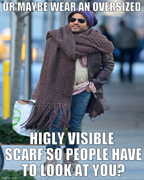 OR MAYBE WEAR AN OVERSIZED HIGLY VISIBLE SCARF SO PEOPLE HAVE TO LOOK AT YOU? | made w/ Imgflip meme maker