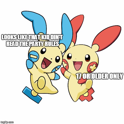 Minun and Plusle | LOOKS LIKE THAT KID DIN'T READ THE PARTY RULES 17 OR OLDER ONLY | image tagged in minun and plusle | made w/ Imgflip meme maker