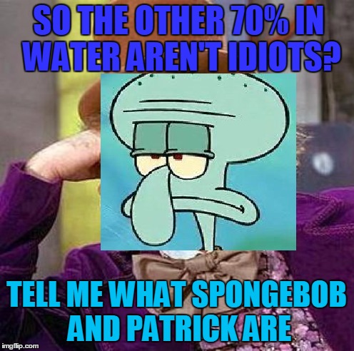 SO THE OTHER 70% IN WATER AREN'T IDIOTS? TELL ME WHAT SPONGEBOB AND PATRICK ARE | made w/ Imgflip meme maker