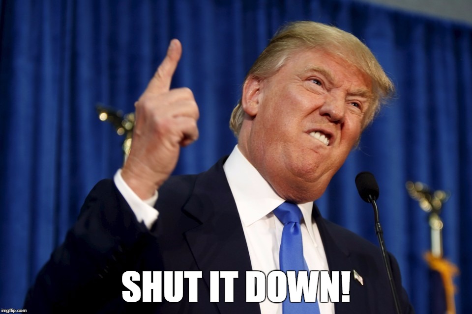Trump Hi Res | SHUT IT DOWN! | image tagged in trump hi res | made w/ Imgflip meme maker