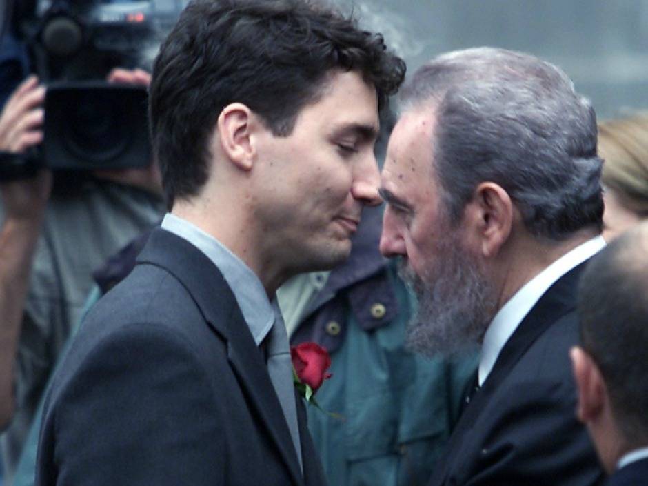 High Quality Justin Trudeau embraces Fidel Castro Blank Meme Template