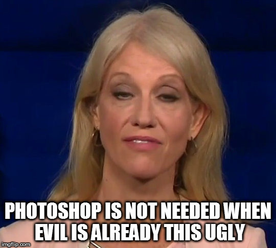 PHOTOSHOP IS NOT NEEDED WHEN EVIL IS ALREADY THIS UGLY | image tagged in evil,ugly,hate,kellyanne conway,deplorable,fucktrump | made w/ Imgflip meme maker