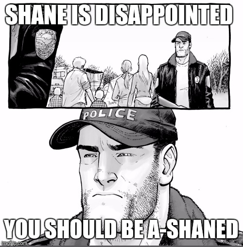 Disappointed Shane | SHANE IS DISAPPOINTED; YOU SHOULD BE A-SHANED | image tagged in twd,twd meme,the walking dead,comics,comic,comicbooks | made w/ Imgflip meme maker