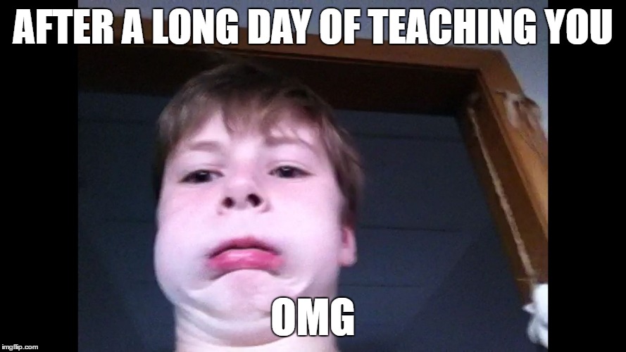AFTER A LONG DAY OF TEACHING YOU; OMG | image tagged in long day | made w/ Imgflip meme maker