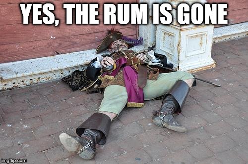 Drunk Pirate | YES, THE RUM IS GONE | image tagged in drunk pirate | made w/ Imgflip meme maker