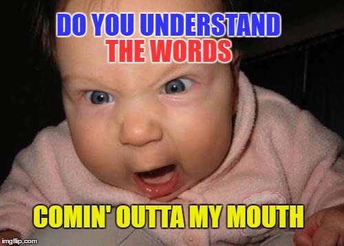 Evil Baby Meme | THE WORDS; DO YOU UNDERSTAND; COMIN' OUTTA MY MOUTH | image tagged in memes,evil baby | made w/ Imgflip meme maker