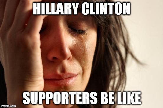 First World Problems | HILLARY CLINTON; SUPPORTERS BE LIKE | image tagged in memes,first world problems | made w/ Imgflip meme maker