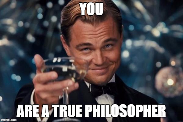 Leonardo Dicaprio Cheers Meme | YOU ARE A TRUE PHILOSOPHER | image tagged in memes,leonardo dicaprio cheers | made w/ Imgflip meme maker