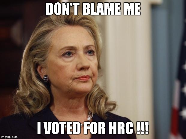 hillary clinton | DON'T BLAME ME; I VOTED FOR HRC !!! | image tagged in hillary clinton | made w/ Imgflip meme maker