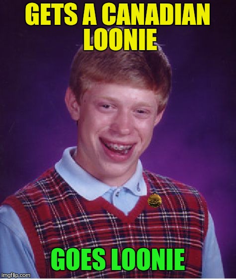 Bad Luck Brian Meme | GETS A CANADIAN LOONIE GOES LOONIE | image tagged in memes,bad luck brian | made w/ Imgflip meme maker