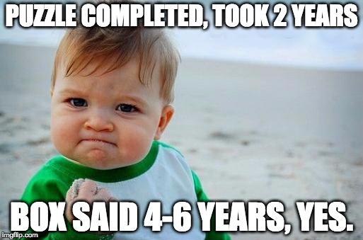 Yes Baby | PUZZLE COMPLETED, TOOK 2 YEARS; BOX SAID 4-6 YEARS, YES. | image tagged in yes baby | made w/ Imgflip meme maker