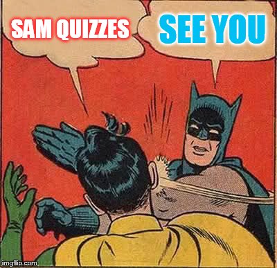 Batman Slapping Robin Meme | SAM QUIZZES; SEE YOU | image tagged in memes,batman slapping robin | made w/ Imgflip meme maker