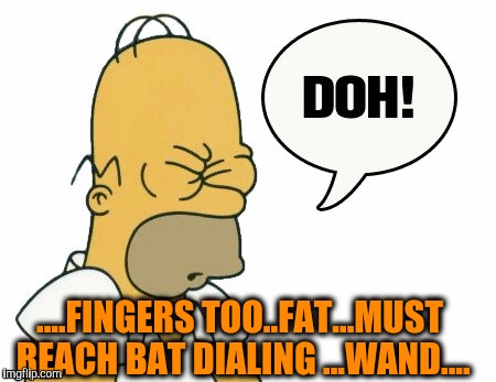 "Bloop - BLOP - BLEEP - The Fingers you are dialing with...Are too FAT for the keypad of YOUR PHONE...Please contact THEFONECO.. |  ....FINGERS TOO..FAT...MUST REACH BAT DIALING ...WAND.... | image tagged in d'homerde,batman derp,first world imgflip problems,fat bastard,homer facepalm | made w/ Imgflip meme maker