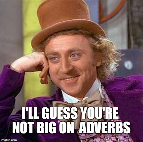 Creepy Condescending Wonka Meme | I'LL GUESS YOU'RE NOT BIG ON  ADVERBS | image tagged in memes,creepy condescending wonka | made w/ Imgflip meme maker