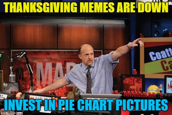 Pie chart pictures, so hot right now | THANKSGIVING MEMES ARE DOWN; INVEST IN PIE CHART PICTURES | image tagged in memes,mad money jim cramer,pie charts,pie chart pictures,thanksgiving,imgflip trends | made w/ Imgflip meme maker