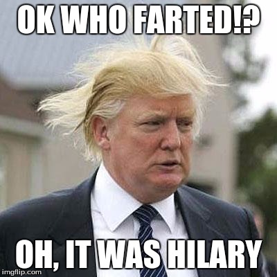 Donald Trump | OK WHO FARTED!? OH, IT WAS HILARY | image tagged in donald trump | made w/ Imgflip meme maker