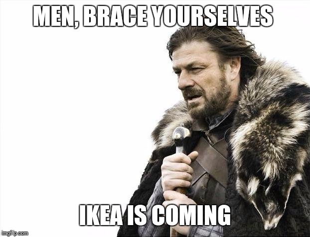 Brace Yourselves X is Coming Meme | MEN, BRACE YOURSELVES; IKEA IS COMING | image tagged in memes,brace yourselves x is coming | made w/ Imgflip meme maker
