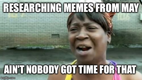 Ain't Nobody Got Time For That Meme | RESEARCHING MEMES FROM MAY AIN'T NOBODY GOT TIME FOR THAT | image tagged in memes,aint nobody got time for that | made w/ Imgflip meme maker