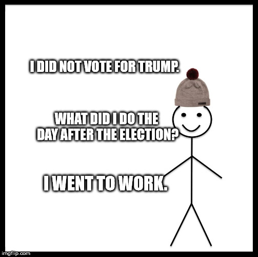 Be Like Bill Meme | I DID NOT VOTE FOR TRUMP. WHAT DID I DO THE DAY AFTER THE ELECTION? I WENT TO WORK. | image tagged in memes,be like bill | made w/ Imgflip meme maker