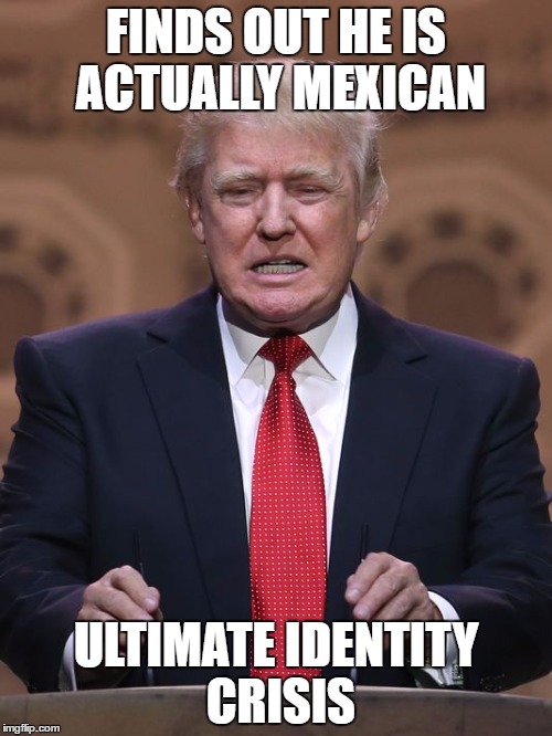 Mom, why did you have to have an affair with a Mexican of all people? | FINDS OUT HE IS ACTUALLY MEXICAN; ULTIMATE IDENTITY CRISIS | image tagged in donald trump | made w/ Imgflip meme maker