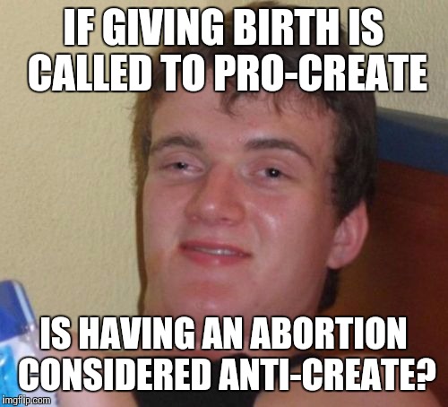 Pro/Anti Creation | IF GIVING BIRTH IS CALLED TO PRO-CREATE; IS HAVING AN ABORTION CONSIDERED ANTI-CREATE? | image tagged in memes,10 guy,procreation,anti-creation,debate,abortion | made w/ Imgflip meme maker