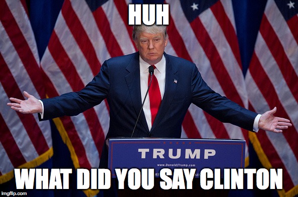 Donald Trump | HUH; WHAT DID YOU SAY CLINTON | image tagged in donald trump | made w/ Imgflip meme maker