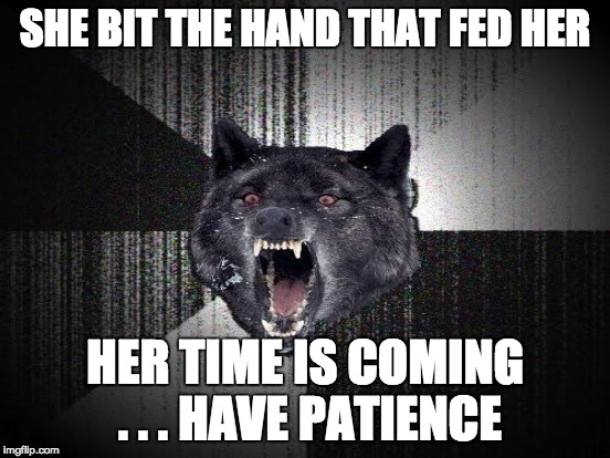 SHE BIT THE HAND THAT FED HER HER TIME IS COMING . . . HAVE PATIENCE | made w/ Imgflip meme maker