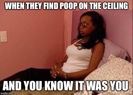 WHEN THEY FIND POOP ON THE CEILING; AND YOU KNOW IT WAS YOU | image tagged in tiffany | made w/ Imgflip meme maker