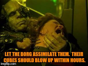 LET THE BORG ASSIMILATE THEM.  THEIR CUBES SHOULD BLOW UP WITHIN HOURS. | made w/ Imgflip meme maker